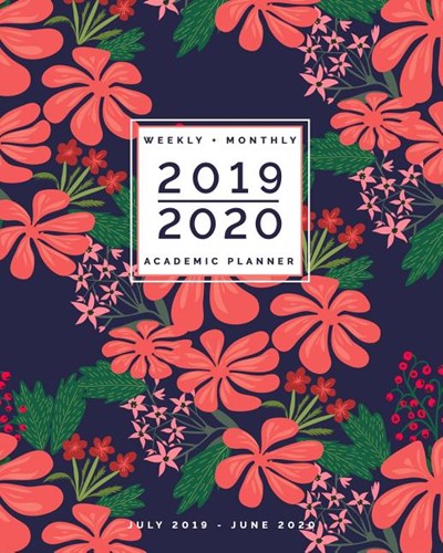 July 2019 - June 2020 - Weekly + Monthly Academic Planner: Light + Hot Pink Tiny Florals: Pretty Calendar with Quotes - Agenda Organizer (8x10")