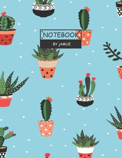 Notebook: Seamless pattern with cactus blue cover and Lined pages, Extra large (8.5 x 11) inches, 110 pages, White paper